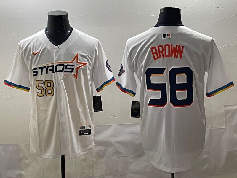 Men Houston Astros #58 Brown White Fourth generation Joint Name 2025 Nike MLB Jersey style 3
